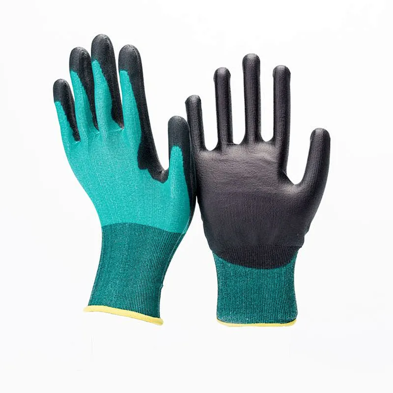18Gauge Green HPPE Glass Fiber Black PU Coated Cut Resistant Gloves Slash Proof Safety Gloves Anti Cutting Level 3