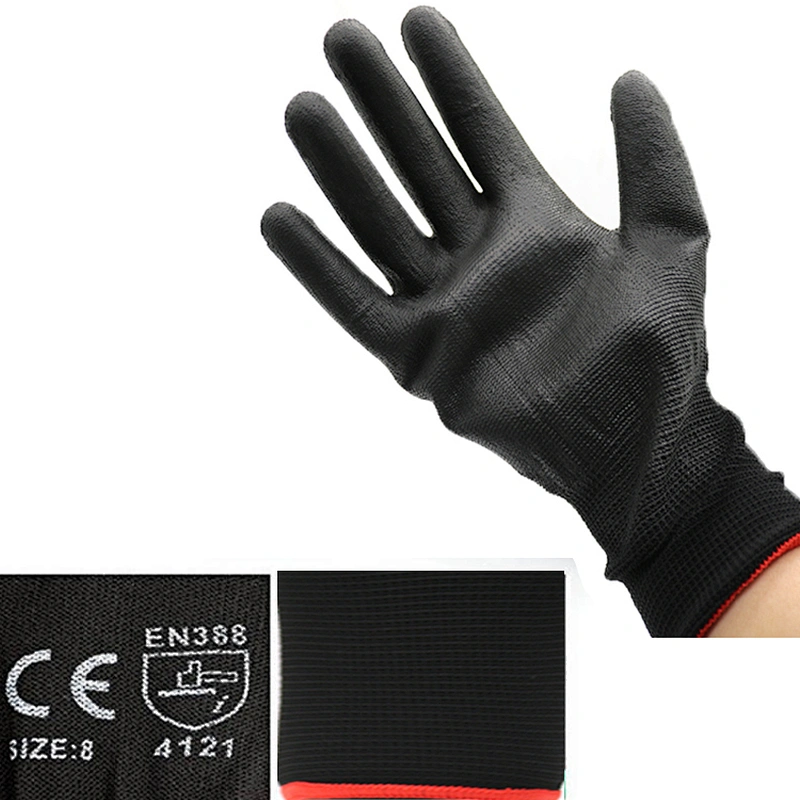Cheap Polyurethane Coated Nylon Safety Working Gloves Knitted Wrist Cuff PU Top-fit Gloves For Inspection Precision Work