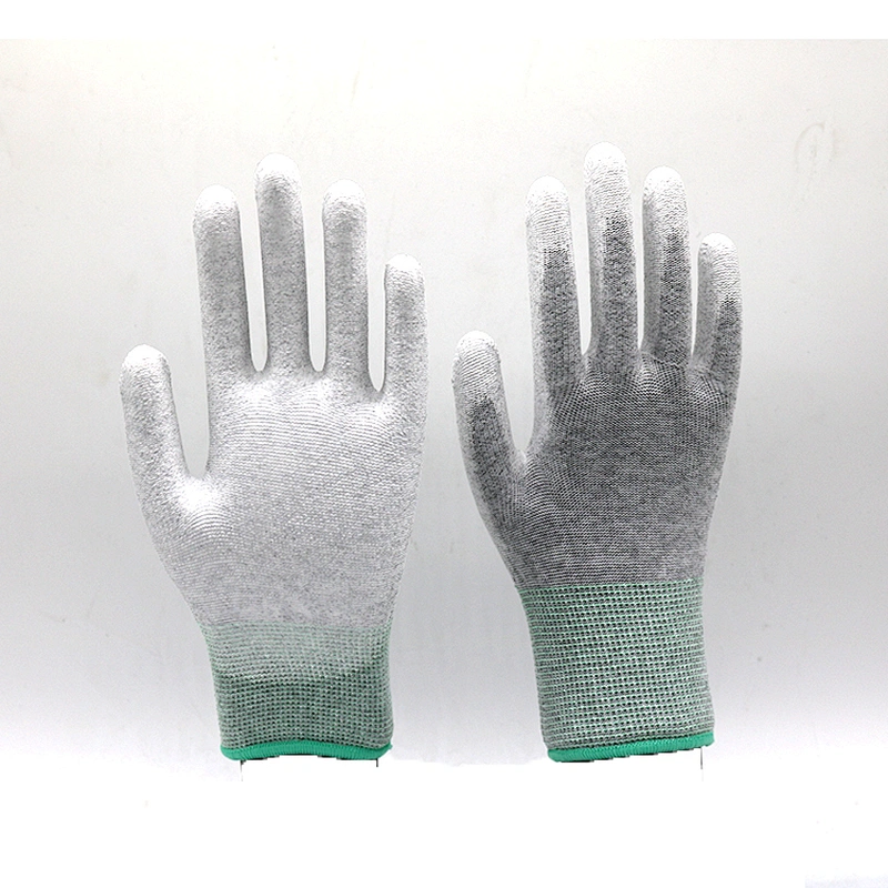 Breathable and Soft PU Palm Coated Carbon fiber Anti-static Work Gloves Construction