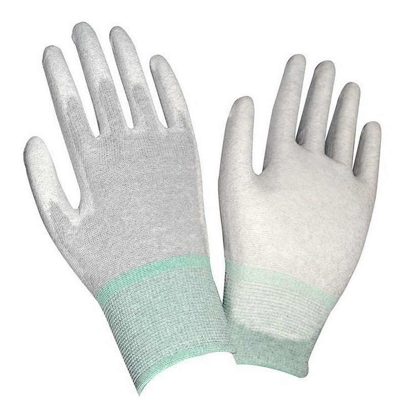 Breathable and Soft PU Palm Coated Carbon fiber Anti-static Work Gloves Construction