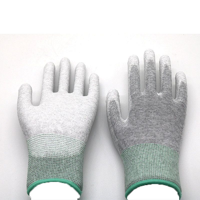 Breathable and Soft PU Palm Coated Carbon fiber Anti-static Work Gloves Construction