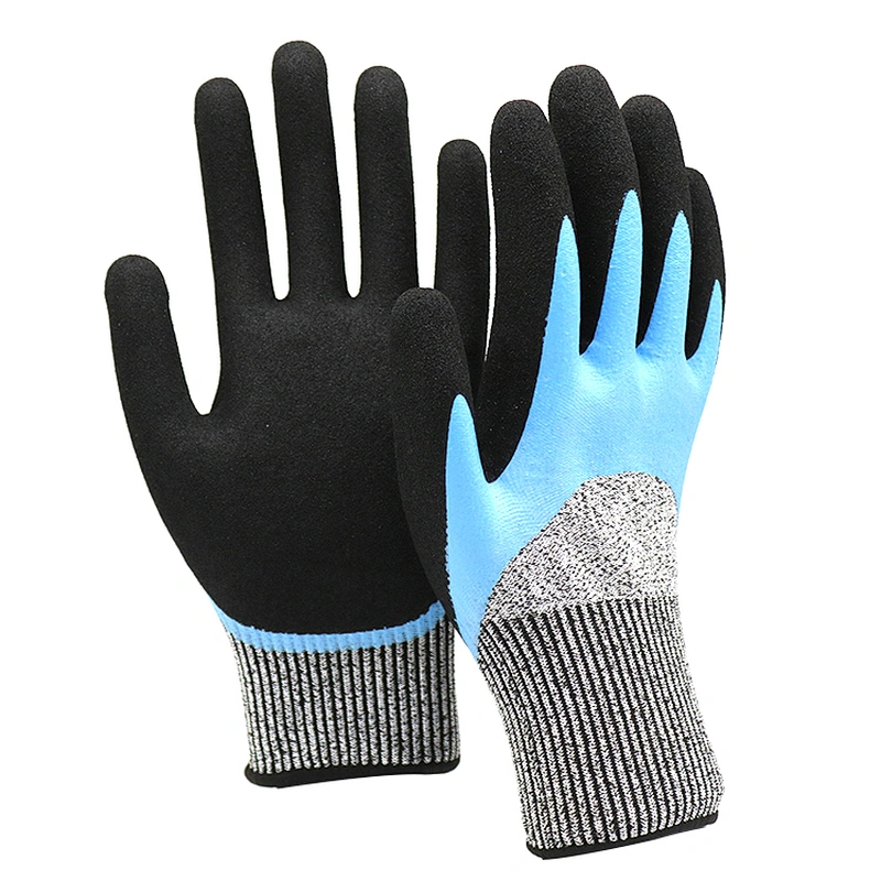HY Snug Fit Scrub Cutting Gloves Double Dipped Nitrile Finish Mitts Good Grip For Lightly Oiled Parts Glove From China