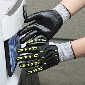 Oilfield Oil Proof Anti Vireration Tpr Impact Mechanic Glove With NBR palm coated