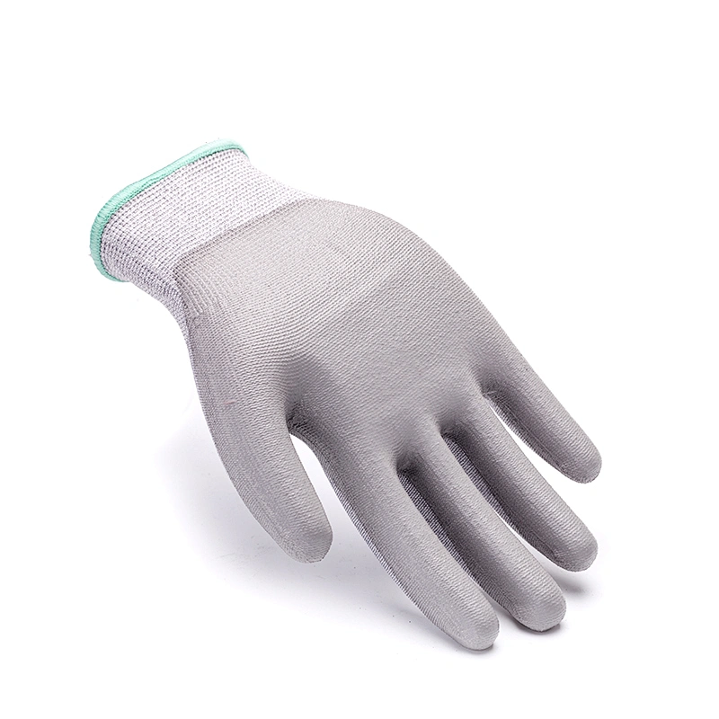 18Gauge Green HPPE Glass Fiber Black PU Coated Cut Resistant Gloves Slash Proof Safety Gloves Anti Cutting Level 3