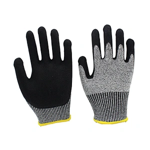 13 Gauge HPPE Sandy Nitrile on Palm Anti Cut Work Gloves EN388 2016