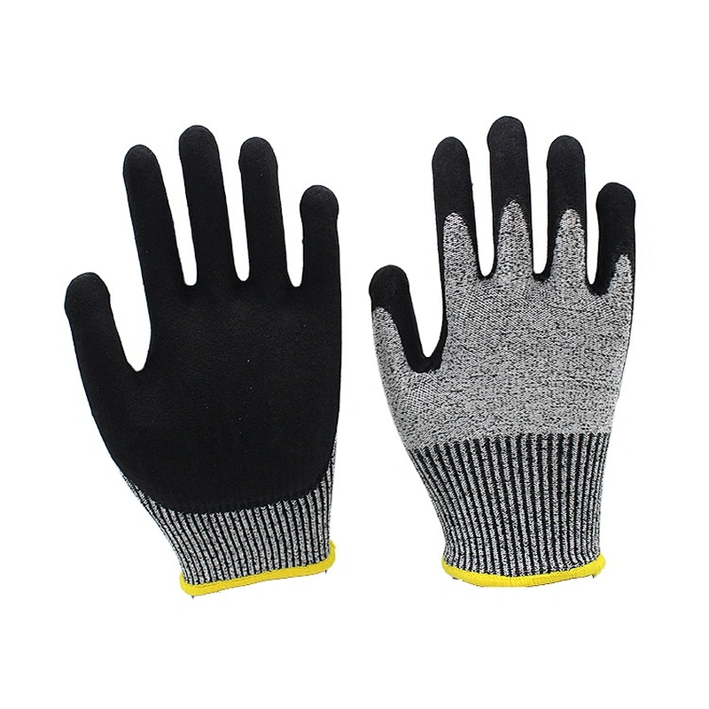 13 Gauge HPPE Sandy Nitrile on Palm Anti Cut Work Gloves EN388 2016