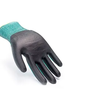 18Gauge Green HPPE Glass Fiber Black PU Coated Cut Resistant Gloves Slash Proof Safety Gloves Anti Cutting Level 3