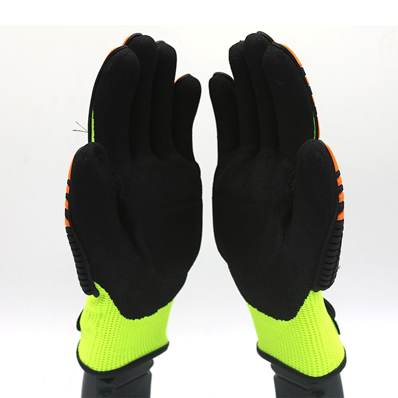 Excellent Grip Anti Vibration Oil proof Cut Resistant Safety Working gloves Sandy Nitrile for Impact proof