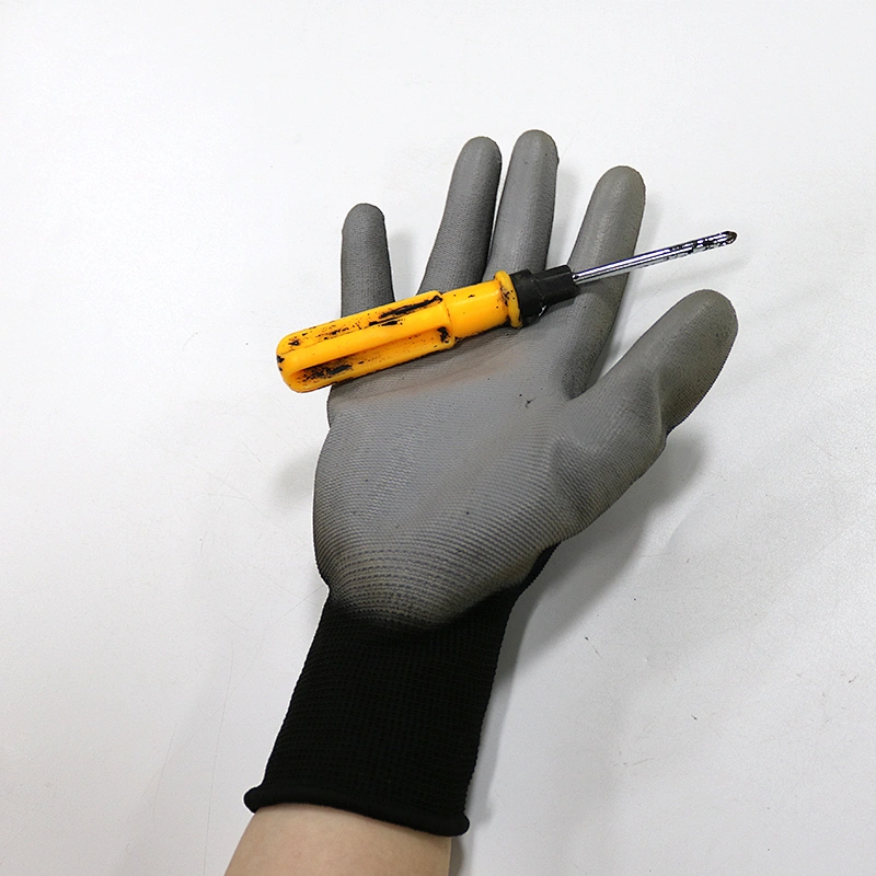 Cheap Polyurethane Coated Nylon Safety Working Gloves Knitted Wrist Cuff PU Top-fit Gloves For Inspection Precision Work