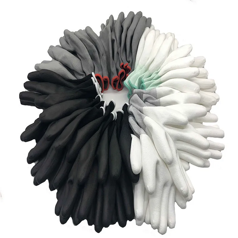Cheap Polyurethane Coated Nylon Safety Working Gloves Knitted Wrist Cuff PU Top-fit Gloves For Inspection Precision Work