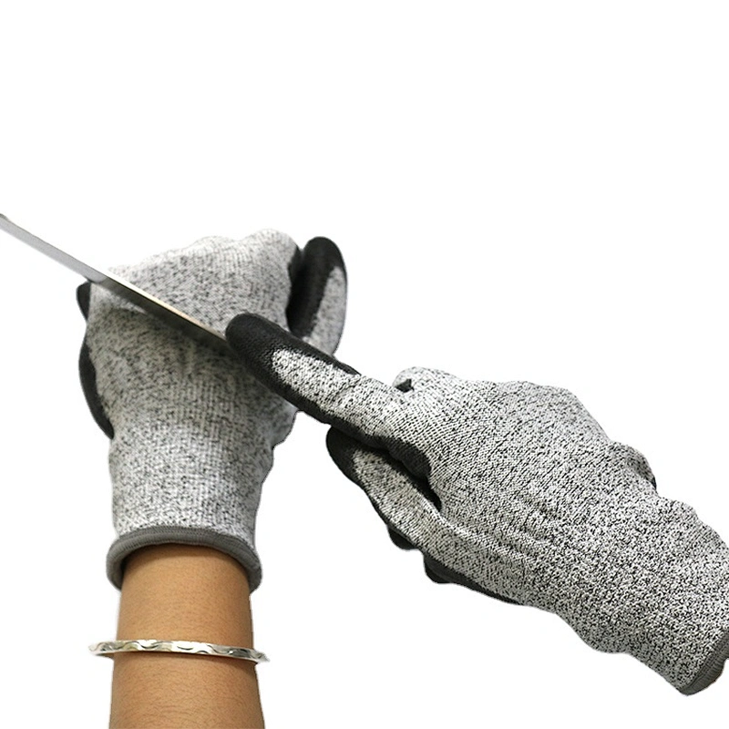 Factory Price Anti Cut Level 5 Hand Protection Safety Gloves Abrasion Resistant Guantes With Black PU Coated On Palm