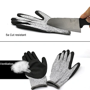 Customized Logo Level 5 HPPE Fiber Black PU Cut Resistant Gloves Anti Cutting PU Palm Coating Safety Protective Glove