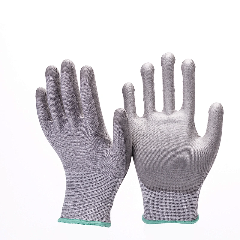 18Gauge Green HPPE Glass Fiber Black PU Coated Cut Resistant Gloves Slash Proof Safety Gloves Anti Cutting Level 3