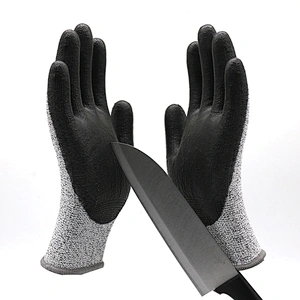 Customized Logo Level 5 HPPE Fiber Black PU Cut Resistant Gloves Anti Cutting PU Palm Coating Safety Protective Glove