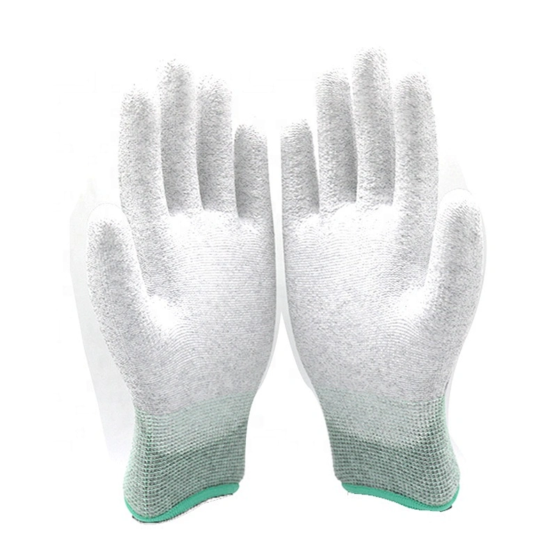 Breathable and Soft PU Palm Coated Carbon fiber Anti-static Work Gloves Construction