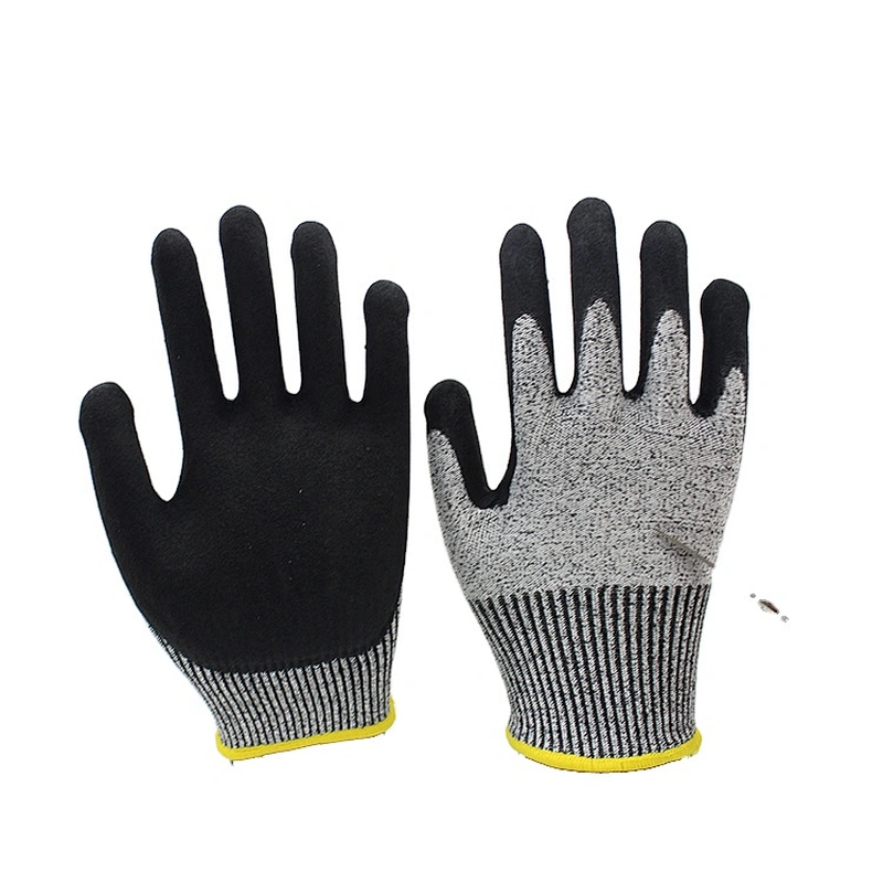 13 Gauge HPPE Sandy Nitrile on Palm Anti Cut Work Gloves EN388 2016