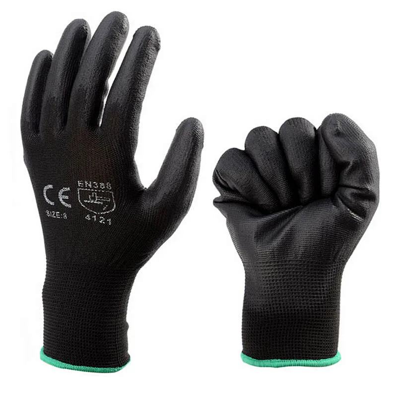OEM Custom Logo Work Gloves Machine Knitted Shell Black PU Gloves PU Grip Glove for Automotive Industry
