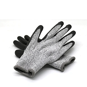 13Gauge HPPE Glass Fiber Cut Resistant Shell Black PU Palm Dipping Gloves Level 5 Cut Prevention Gloves Knife Proof