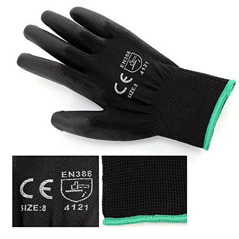 Cheap Polyurethane Coated Nylon Safety Working Gloves Knitted Wrist Cuff PU Top-fit Gloves For Inspection Precision Work