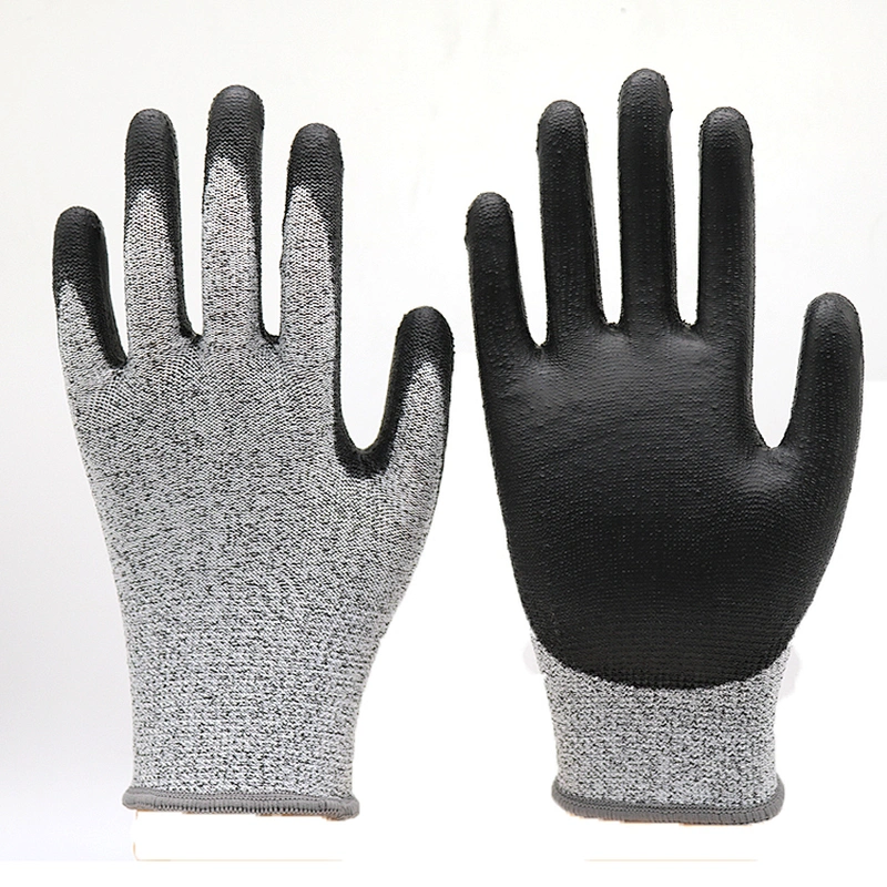 CE Certificated PU Palm Fit Anti-Cut Gloves Polyurethane Coated Cut Resistant Gloves Protective Hands For Construction