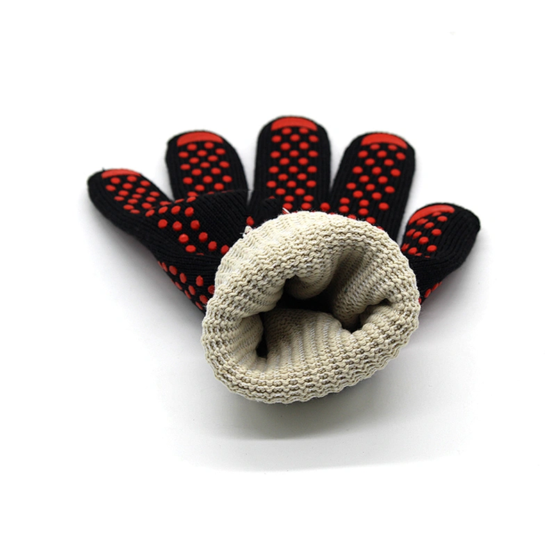 Custom Logo Black Aramid Barbeque Oven Mitts OEM For Kitchen Cooking 932F Extreme Heat Resistant BBQ Grill Gloves