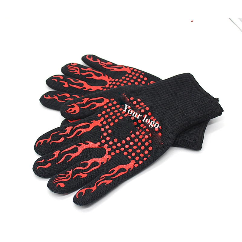 14 inch Professional Heat Resistant Oven BBQ Gloves with Silicone Grip for Food