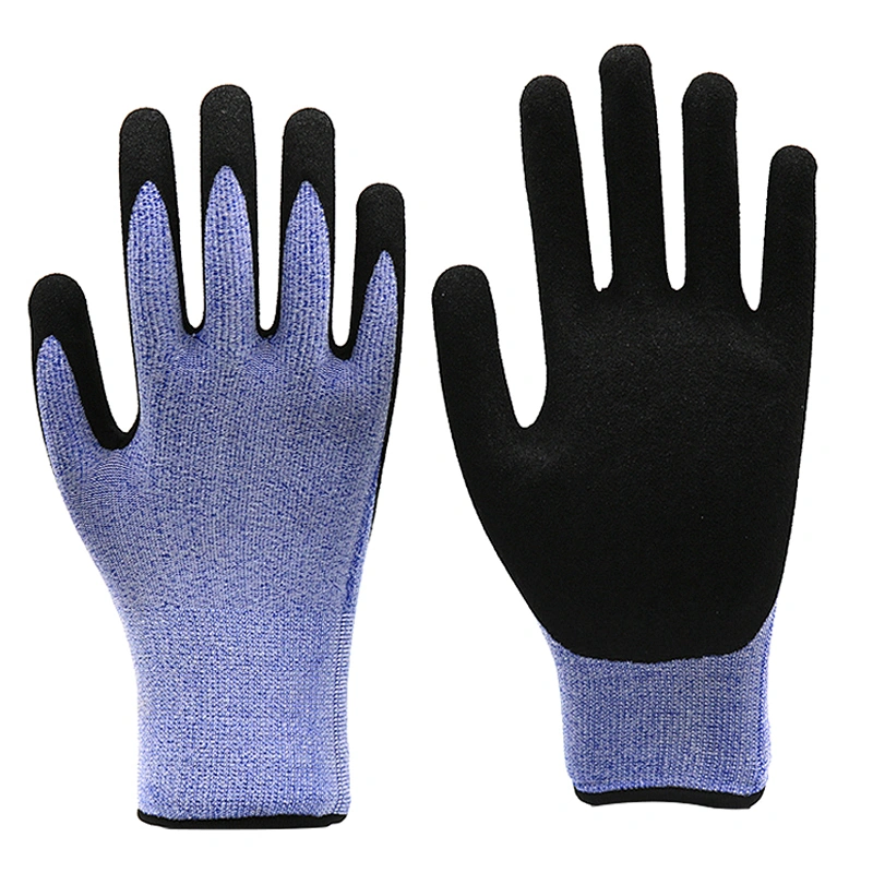 Sandy Nitrile Coated Cut Resistant Gloves Level 5 Anti Cut Gloves for Construction Industry