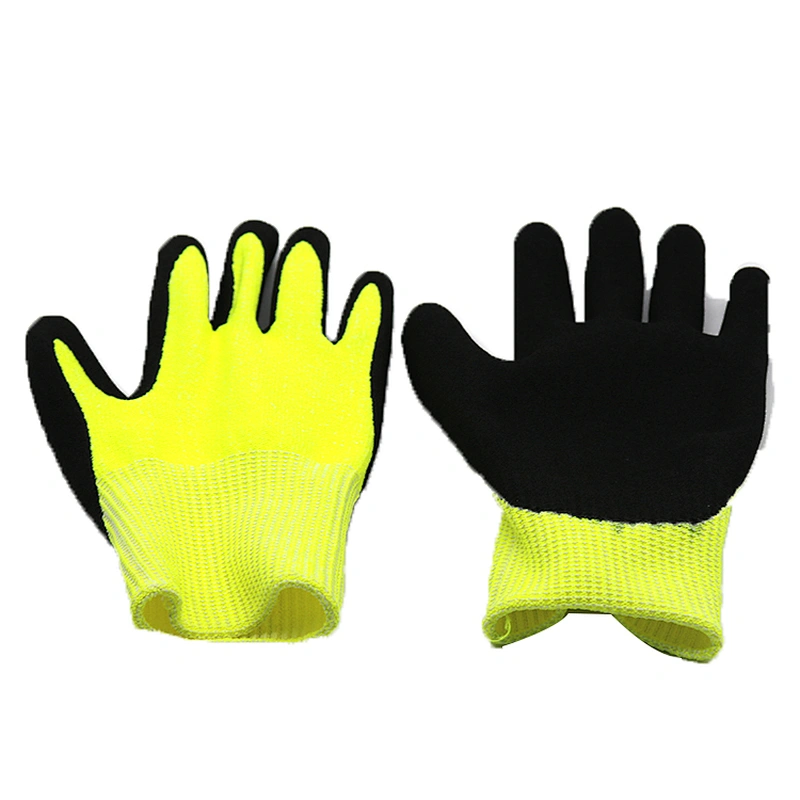 Yellow U2 Cut Resistant Gloves Super-Sandy Nitrile Coated On Palm Level 5 Abrasion Anti Cut Gloves For Machine Operation