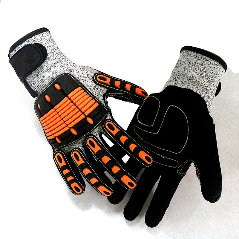 Cut Level 5 Anti Vibration Oil Gas Safety TPR Protector Impact Gloves Mechanic Work Gloves With Reinforced Saddle SBR Padding
