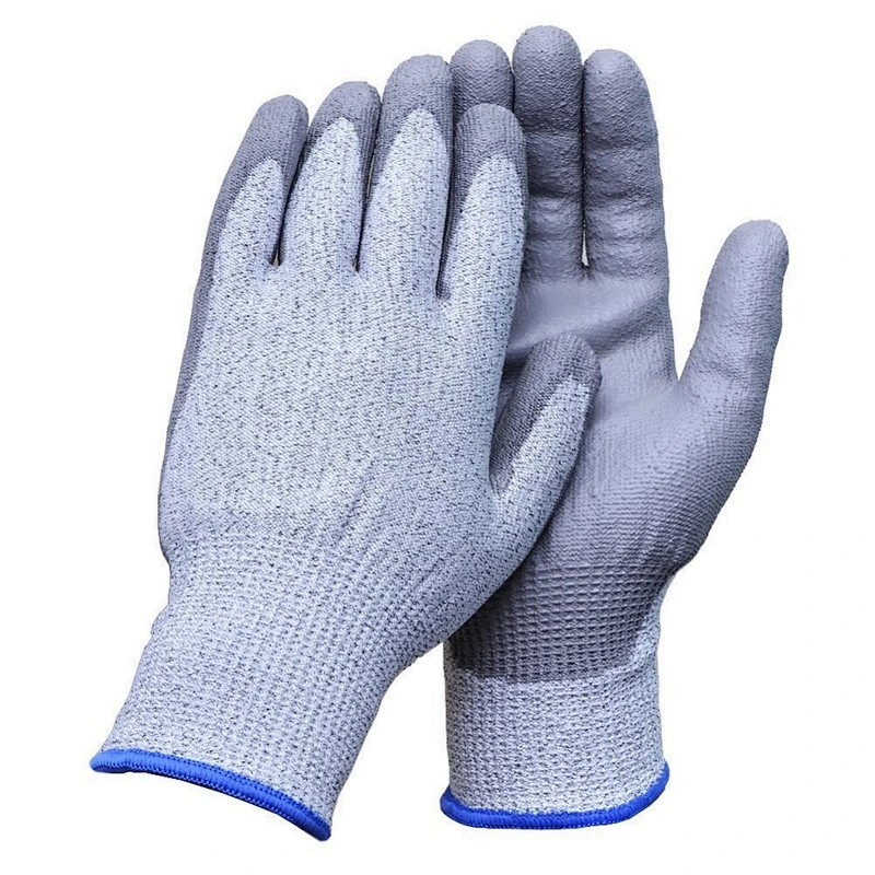 Grey PU Coated Cut Resistant Glass Handing Gloves