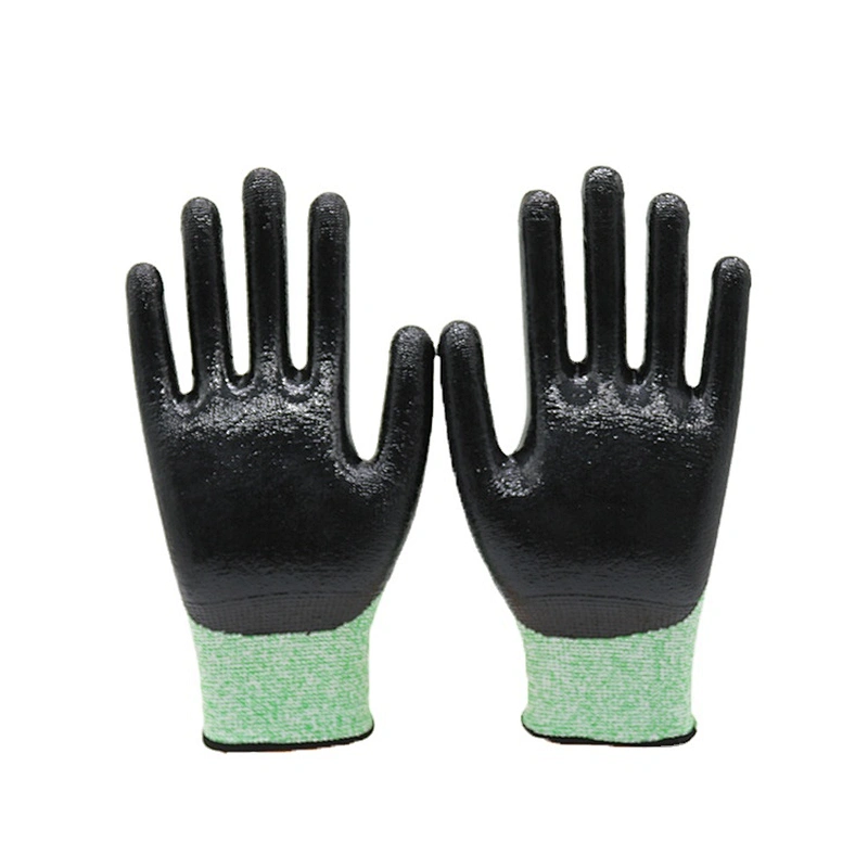 HY 13 Gauge HPPE 5 Liner Safety Working Glove With Smooth Nitrile Mittend Withstands Oils Solvents And Water