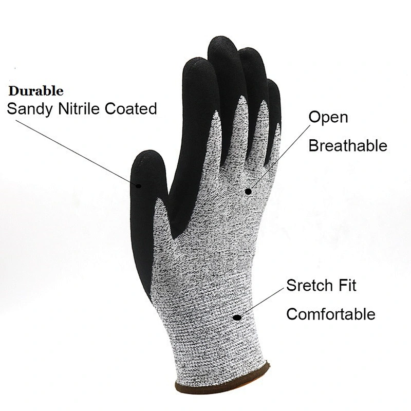 ANSI Level 5 HPPE Seamless Shell Cut Gloves Blade Cut Resistance Gloves Durable Nitrile Grip Antideslizante Anti-cut Gloves