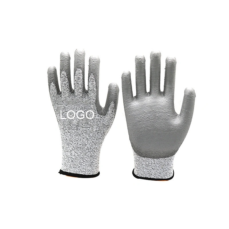 Level 5 Cut Resistant Gloves PPE Workwear Factory Grey PU Coated Non Cut Gloves to Work with Sheet Metal