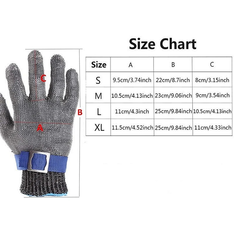 HY RTS A9 Cut Level 316L Stainless Steel Wire Knit Butcher Slaughter Work Gloves for Meat Cutting Fishing