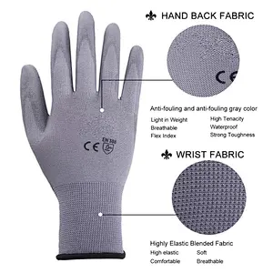 13 Gauge Stretch Filament Yarn PU Coated Gloves Smooth Grip Hand Gloves Ultra Thin PU Gloves For Oily Material Handling
