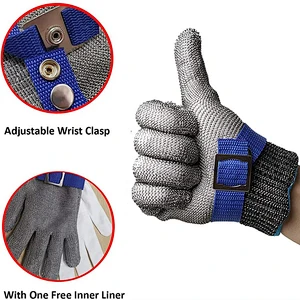 HY RTS A9 Cut Level 316L Stainless Steel Wire Knit Butcher Slaughter Work Gloves for Meat Cutting Fishing