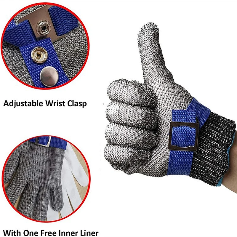 HY RTS A9 Cut Level 316L Stainless Steel Wire Knit Butcher Slaughter Work Gloves for Meat Cutting Fishing