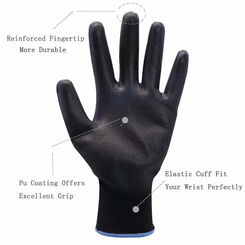 Durable Polyurethane PU Coated Work Gloves Texture Grip and Comfort Stretch Fit Safety Washable Men's Blake XL Work gloves