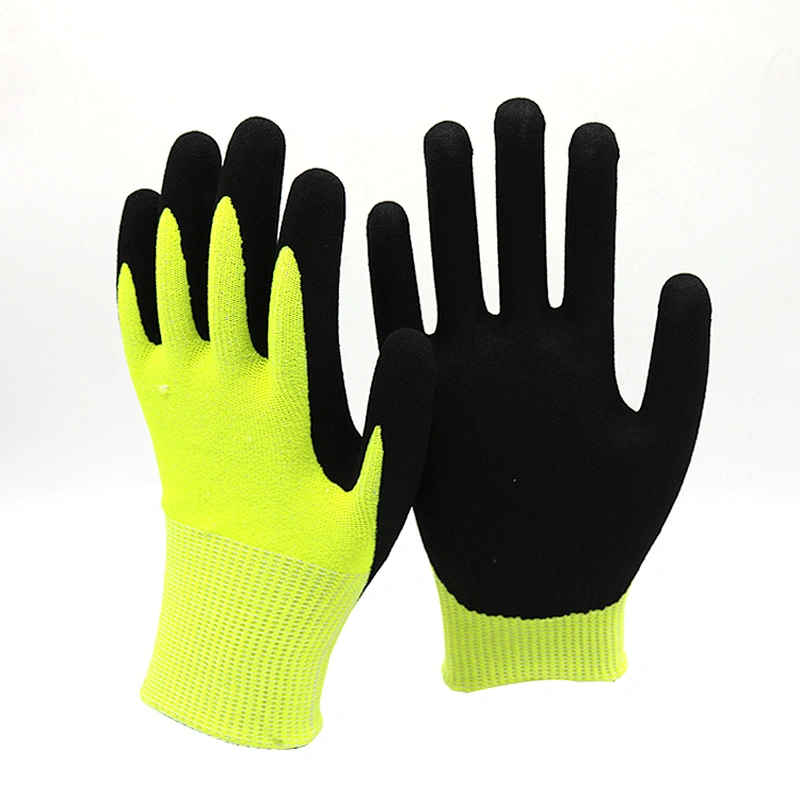 Yellow U2 Cut Resistant Gloves Super-Sandy Nitrile Coated On Palm Level 5 Abrasion Anti Cut Gloves For Machine Operation