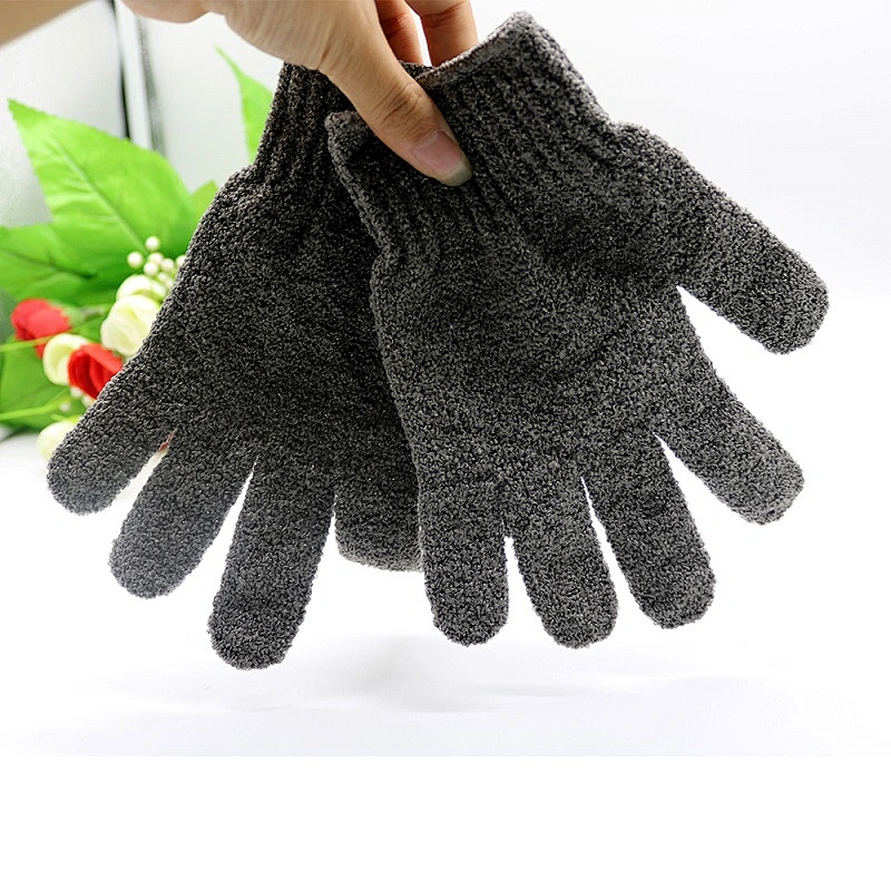 Natural Bamboo Charcoal Fiber Dual Texture Deep Cleaning Shower Bath Gloves Exfoliating Body Scrubber Massage Mitts