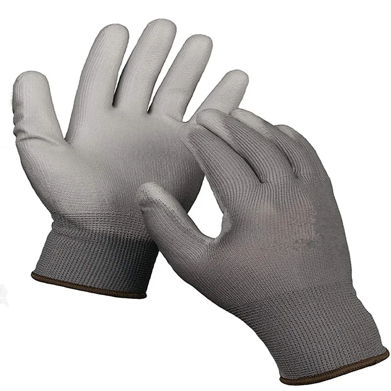 13 Gauge Stretch Filament Yarn PU Coated Gloves Smooth Grip Hand Gloves Ultra Thin PU Gloves For Oily Material Handling