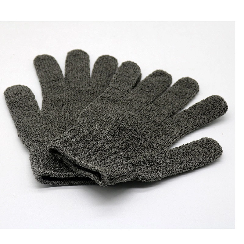 Natural Bamboo Charcoal Fiber Dual Texture Deep Cleaning Shower Bath Gloves Exfoliating Body Scrubber Massage Mitts
