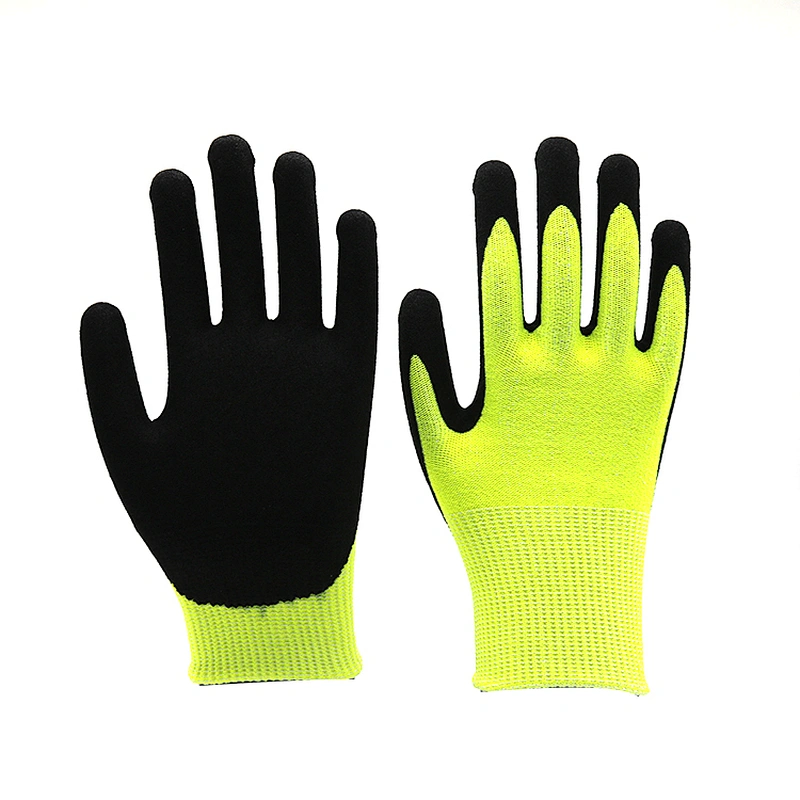 Yellow U2 Cut Resistant Gloves Super-Sandy Nitrile Coated On Palm Level 5 Abrasion Anti Cut Gloves For Machine Operation