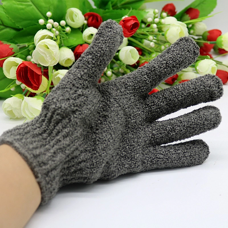Natural Bamboo Charcoal Fiber Dual Texture Deep Cleaning Shower Bath Gloves Exfoliating Body Scrubber Massage Mitts