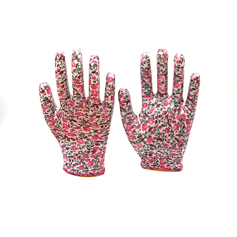 13 g polyester nylon seamless knit Nitrile plam coated safety working gardening top fit gloves