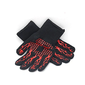 14 inch Professional Heat Resistant Oven BBQ Gloves with Silicone Grip for Food