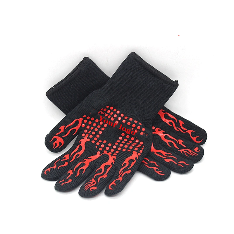 14 inch Professional Heat Resistant Oven BBQ Gloves with Silicone Grip for Food