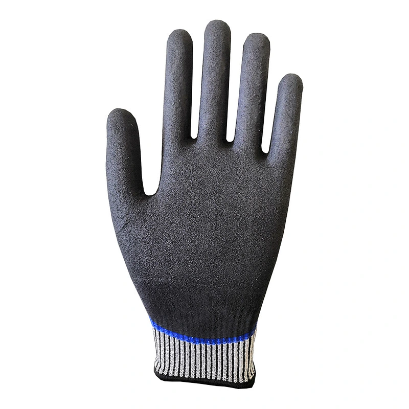 Oil Water Proof Blue Double Coated Cut Resistant Safety Work Glove With Sandy Nitrile Superior Grip Palm For Automotive Industry