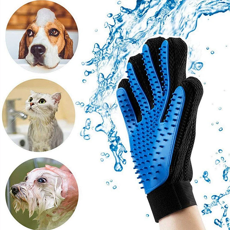 HY pet massage gloves with Enhanced Five Finger Design Guanti Da Animale Cat Glove Brush adjustable wrist strap