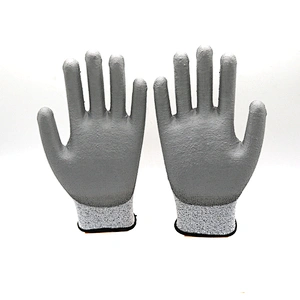 Level 5 Cut Resistant Gloves PPE Workwear Factory Grey PU Coated Non Cut Gloves to Work with Sheet Metal